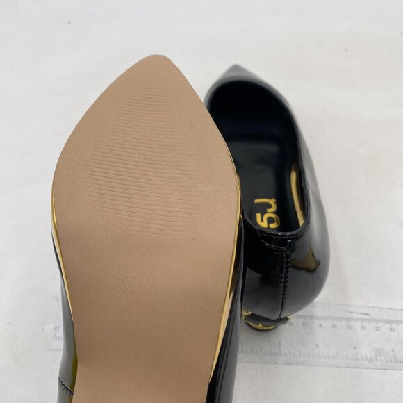 FSJ Black-gold Trim Bridal Pointed Toe Low Heel Crystal Slip on Wedding Pumps - Picture 7 of 9